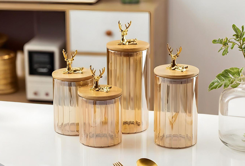 WISHOME Deer - Shaped Bamboo Lid Borosilicate Glass Storage Jars (4 - Piece Set) Main Product Image