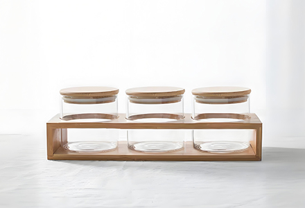 WISHOME 3 - Piece Borosilicate Glass Storage Jars with Bamboo Base Main Product Image