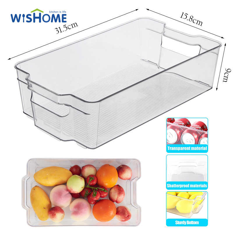 Small/Large Sizes Refrigerator Storage Bin Set Container Organizer Pet Food Sorting Box Transparent Rectangle with Handle