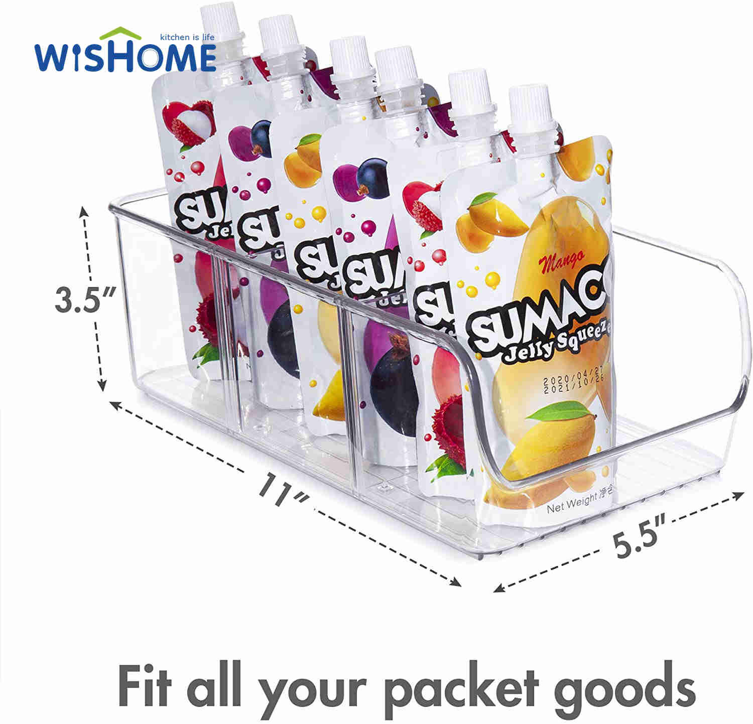 Set of 4 Plastic Clear Storage Bins Refrigerator Pantry Organizers for Freezer and Pantry Kitchen Cabinets BPA-Free Clear