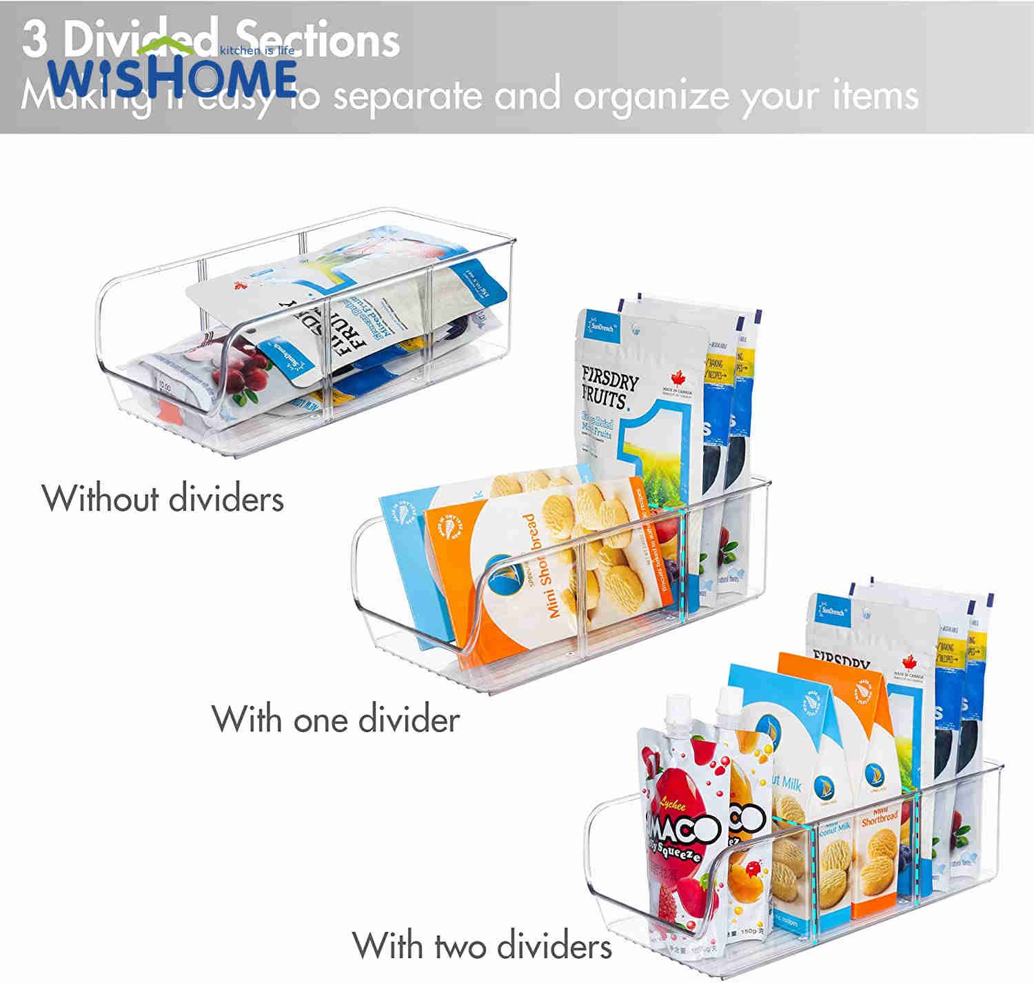 Set of 4 Plastic Clear Storage Bins Refrigerator Pantry Organizers for Freezer and Pantry Kitchen Cabinets BPA-Free Clear