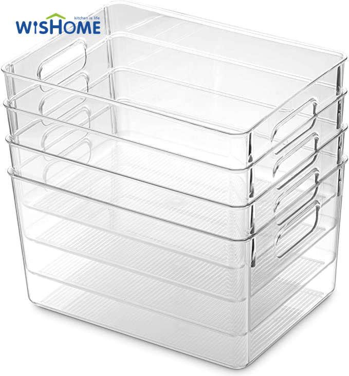 Large Size Refrigerator Organizer Bins Stackable Freezer Organizer Clear Refrigerator Organizer PET Fridge Bins Food Storage Box