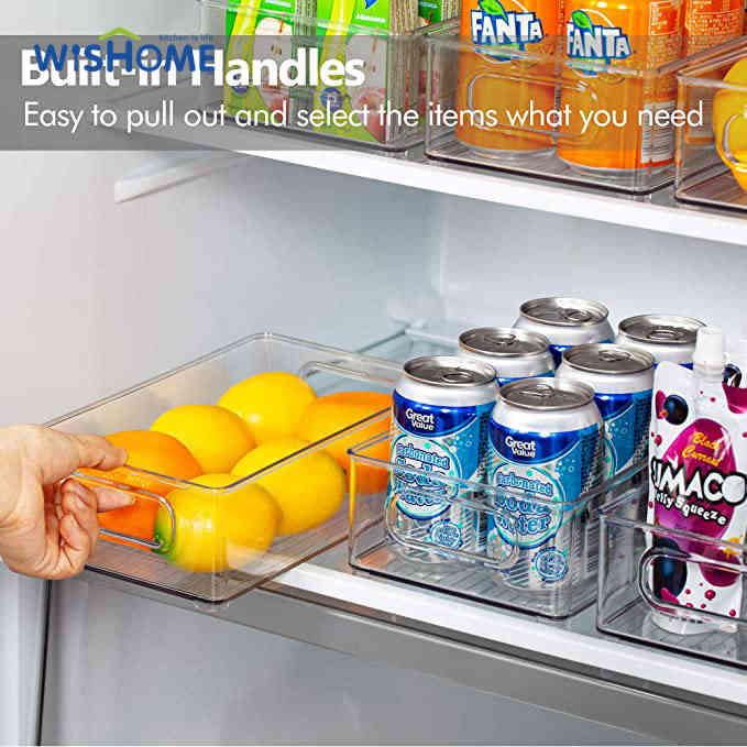 Mid-size Refrigerator Organizer Bins for Kitchen and Cabinet Storage Stackable Food Bins with Handles Food Storage Box