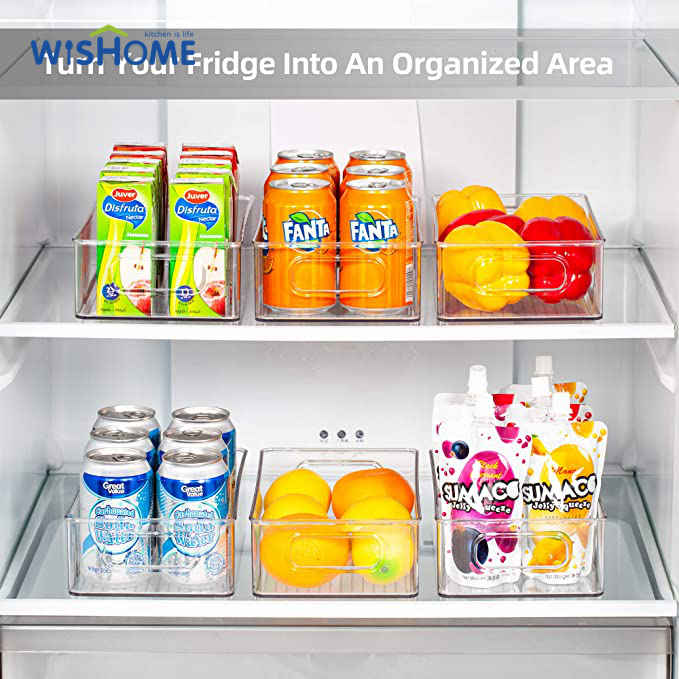 Mid-size Refrigerator Organizer Bins for Kitchen and Cabinet Storage Stackable Food Bins with Handles Food Storage Box