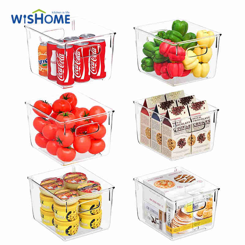 Medium Size Refrigerator Organizer Bins Pantry Storage Bins Clear Plastic Storage Bins with Handlefor Fridge Freezer Kitchen