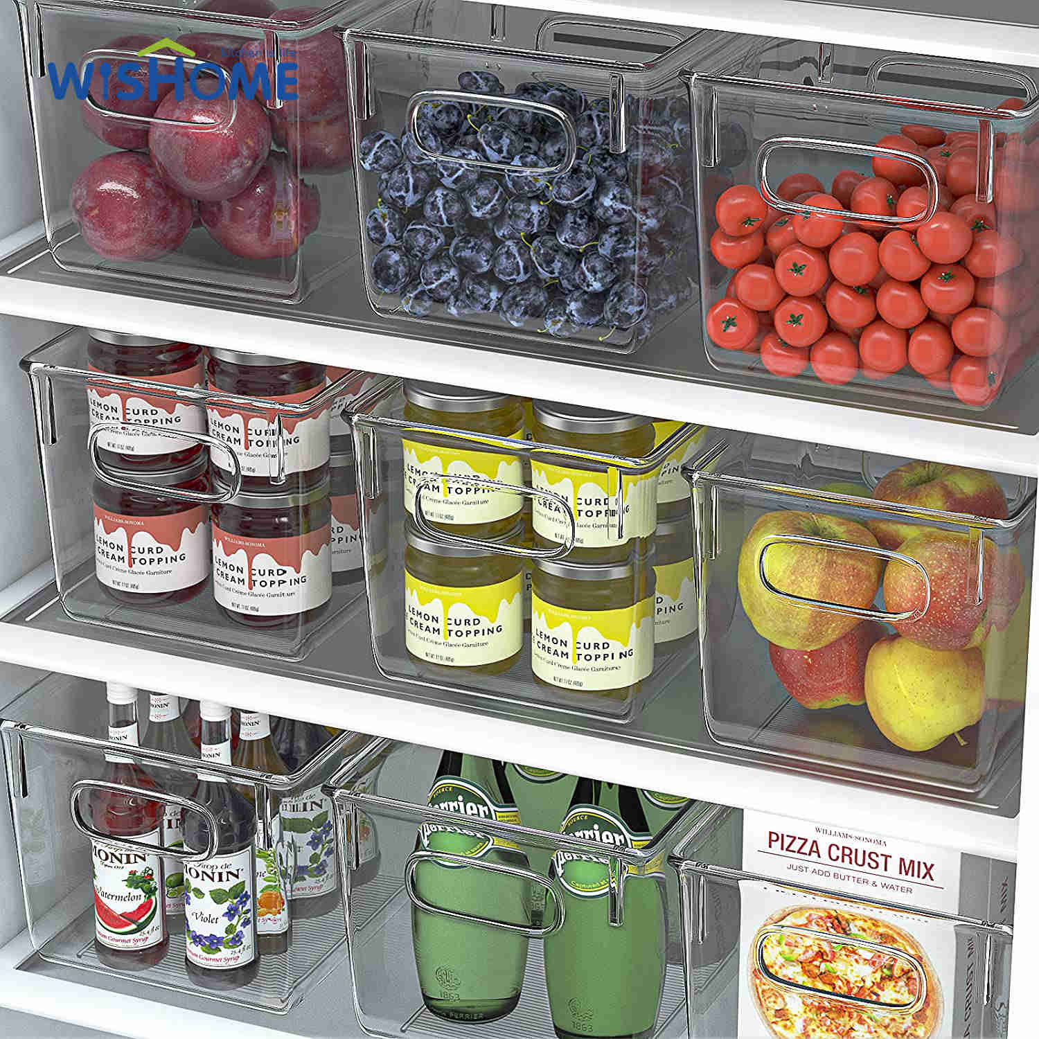 Medium Size Refrigerator Organizer Bins Pantry Storage Bins Clear Plastic Storage Bins with Handlefor Fridge Freezer Kitchen