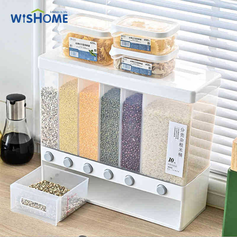 Food Dispenser Rice Dispenser Large Capacity Storage Dry Food Dispenser Free Control of Cereal Output Lid Dry for Kitchen