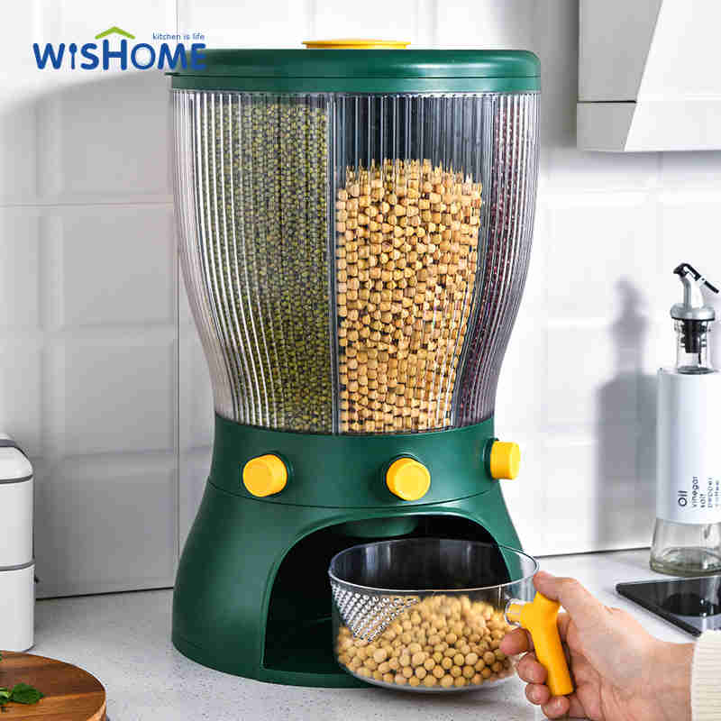 Grains Rice Bucket Rice Storage Tank Rotary 4-Grid Rice Storage Dry Food Dispenser Food Storage Box Cereal Dispenser