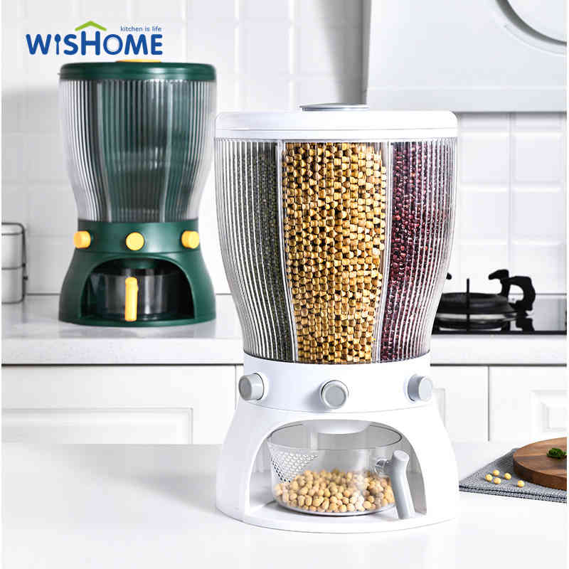 Grains Rice Bucket Rice Storage Tank Rotary 4-Grid Rice Storage Dry Food Dispenser Food Storage Box Cereal Dispenser