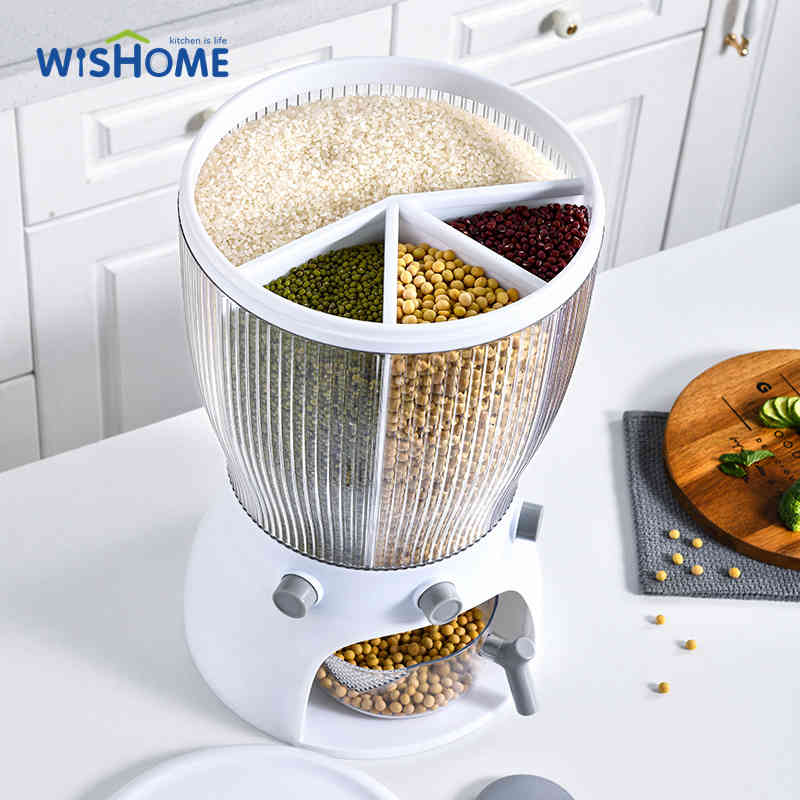 Grains Rice Bucket Rice Storage Tank Rotary 4-Grid Rice Storage Dry Food Dispenser Food Storage Box Cereal Dispenser