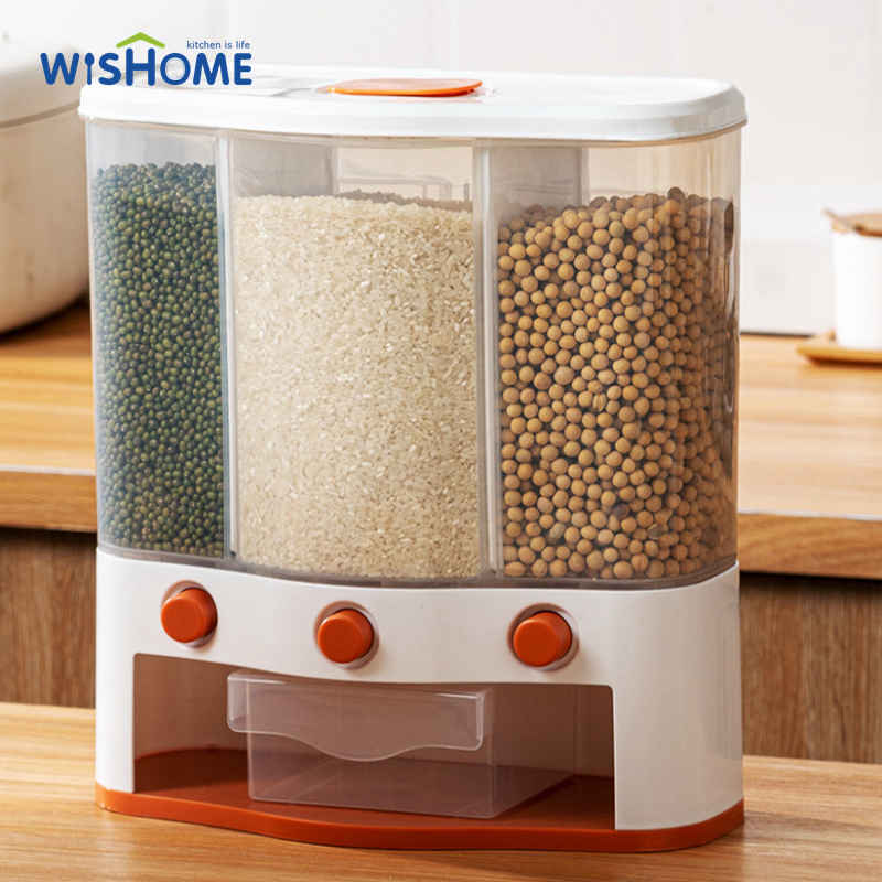 Household Plastic Dry Food Storage Box Automatic Cereal Dispenser Large Rice Container with Lid and Measuring Cup