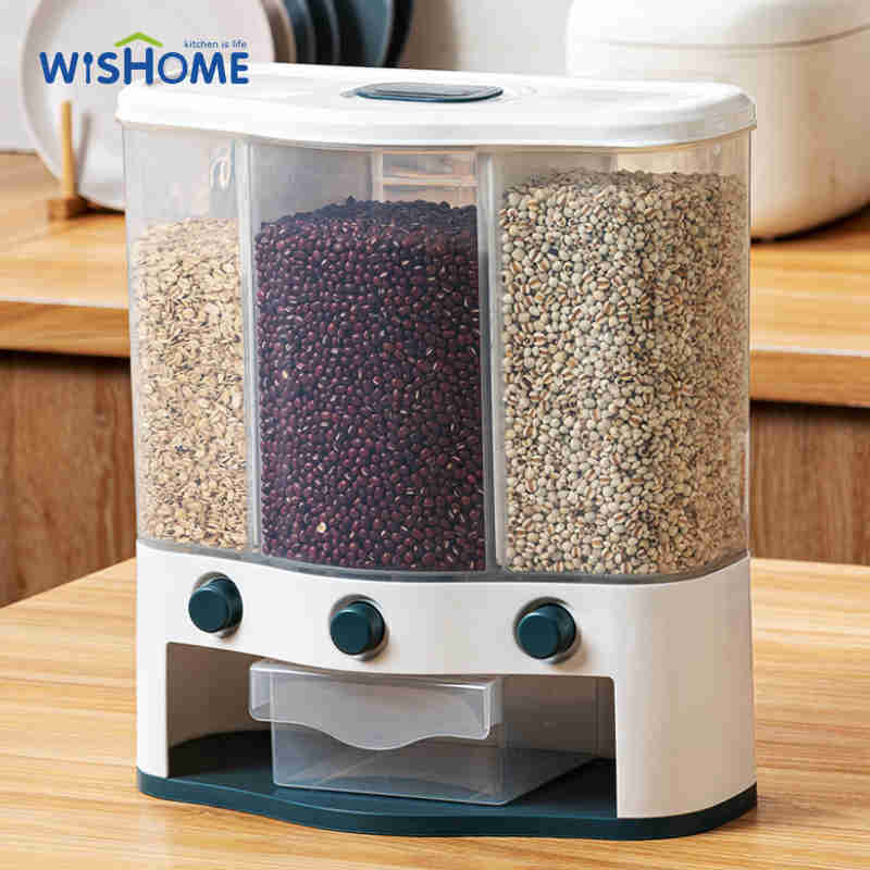 Household Plastic Dry Food Storage Box Automatic Cereal Dispenser Large Rice Container with Lid and Measuring Cup