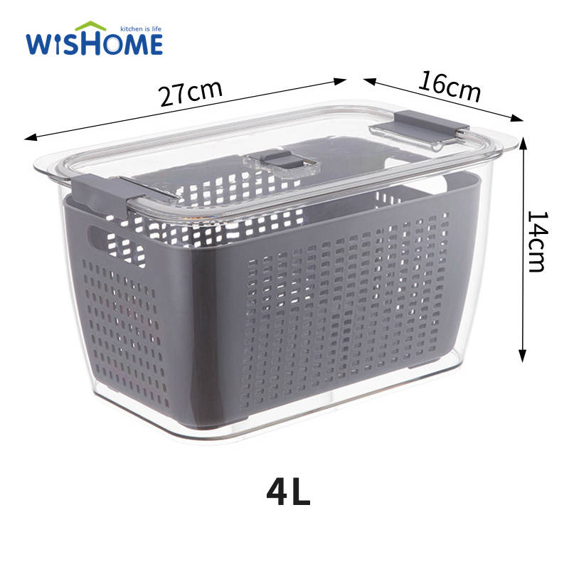 Multifunctional Kitchen Factory Direct Sale Kitchen Refrigerator Food Vegetable Sealed Drain Basket Plastic Storage Boxes