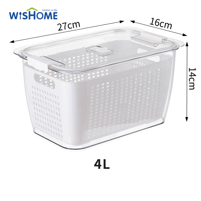 Multifunctional Kitchen Factory Direct Sale Kitchen Refrigerator Food Vegetable Sealed Drain Basket Plastic Storage Boxes