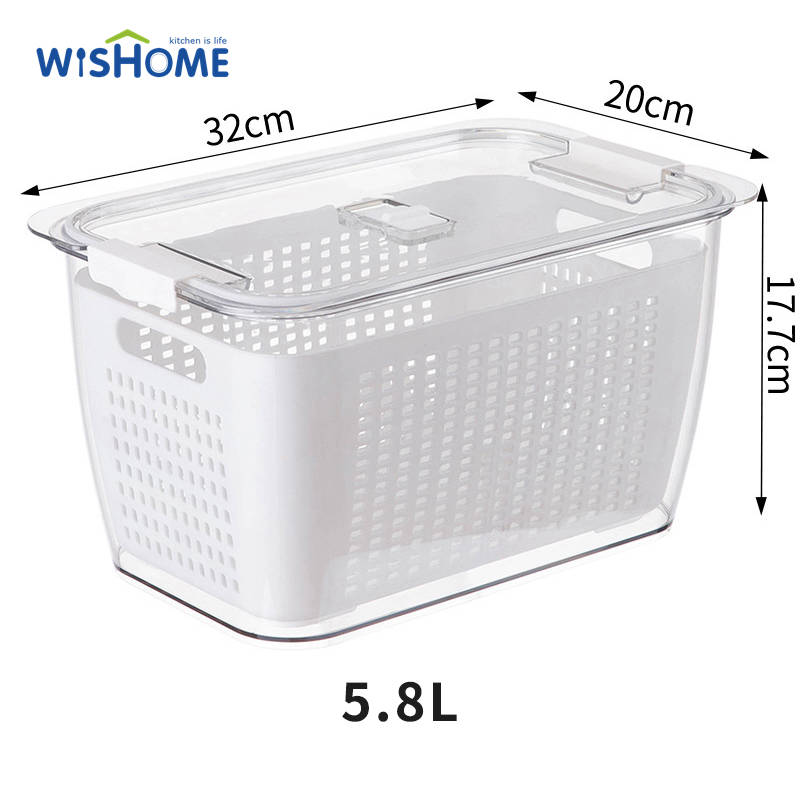 Multifunctional Kitchen Factory Direct Sale Kitchen Refrigerator Food Vegetable Sealed Drain Basket Plastic Storage Boxes