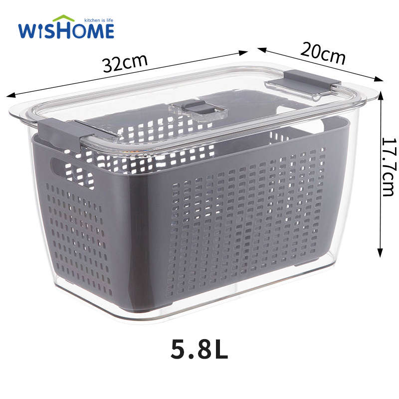 Multifunctional Kitchen Factory Direct Sale Kitchen Refrigerator Food Vegetable Sealed Drain Basket Plastic Storage Boxes