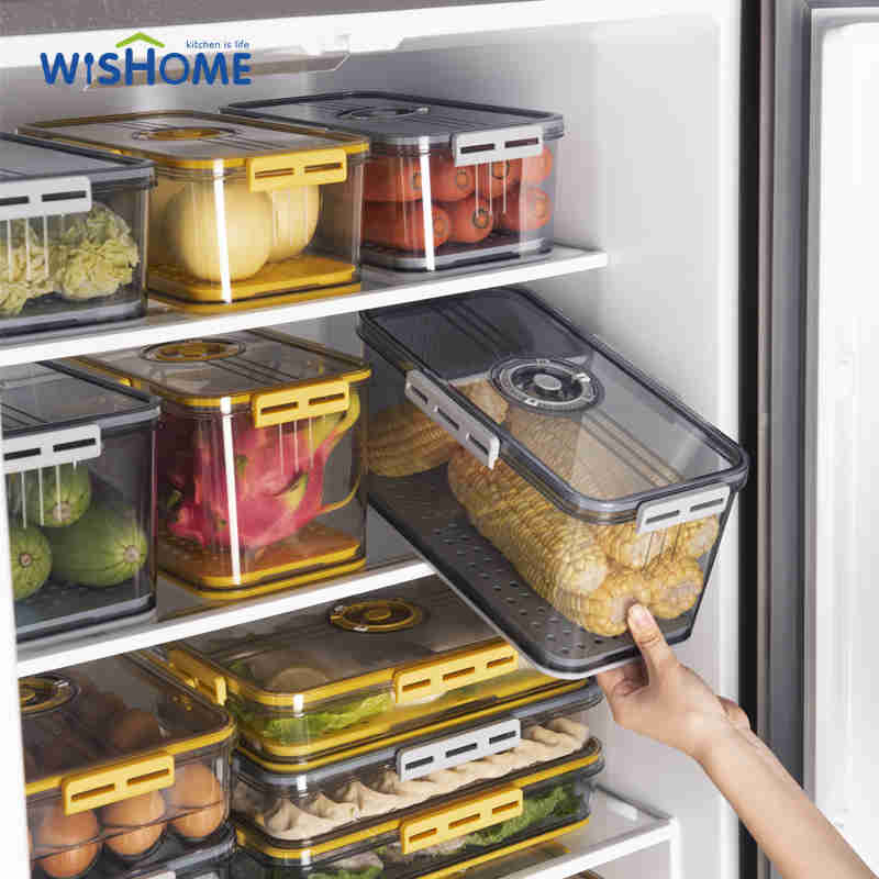 Good Quality Transparent Kitchen Fridge Fresh-keeping Boxes Seal Timing Refrigerator Food Storage Box with Airtight Lid