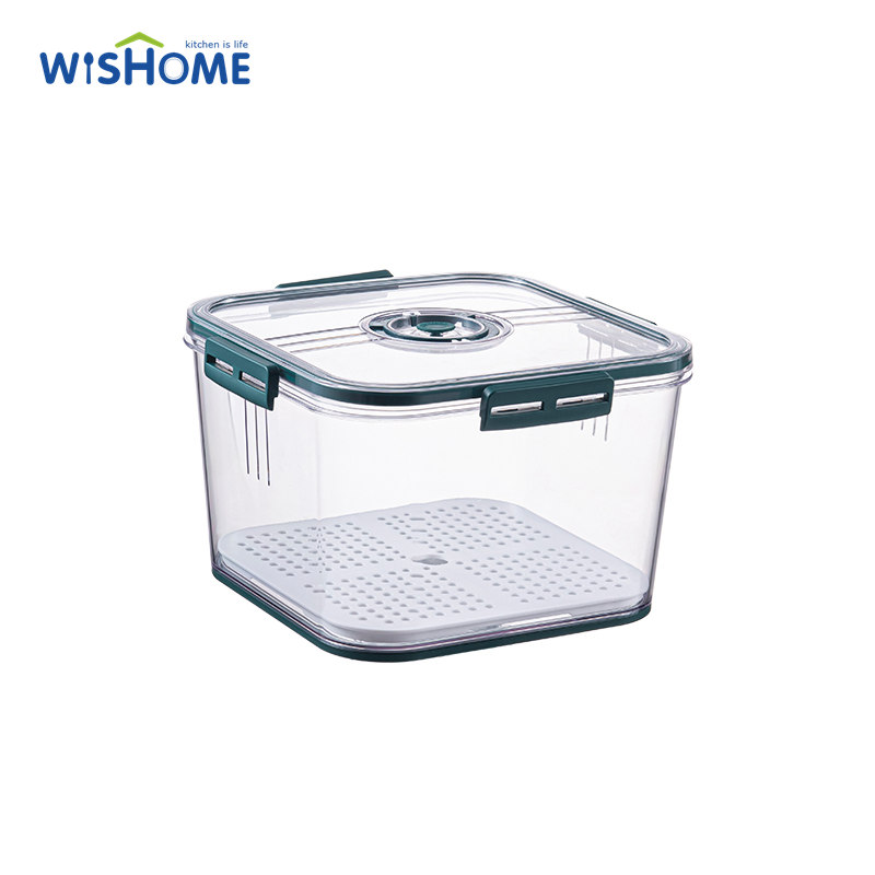 New Design Square Timing Storage Box Transparent Drain Food Storage Container Refrigerator Storage Box with Airtight Lid