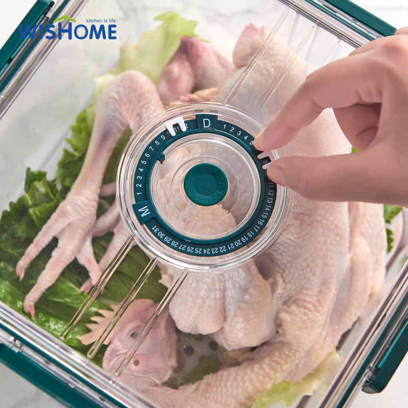 New Design Square Timing Storage Box Transparent Drain Food Storage Container Refrigerator Storage Box with Airtight Lid