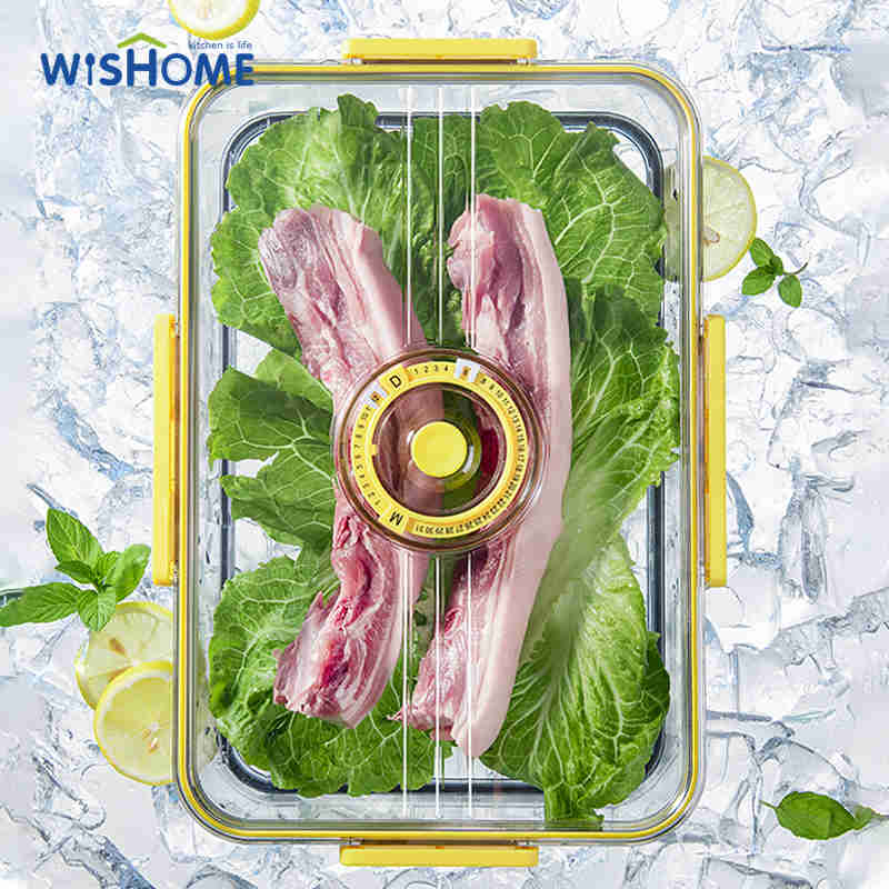 Good Quality Transparent Kitchen Fridge Fresh-keeping Boxes Seal Timing Refrigerator Food Storage Box with Airtight Lid