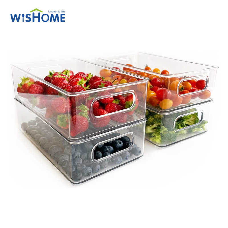 Transparent Pack of 4 Stackable Food Storage Box Household Refrigerator Organizer Bins Multifunctional Food Storage Container