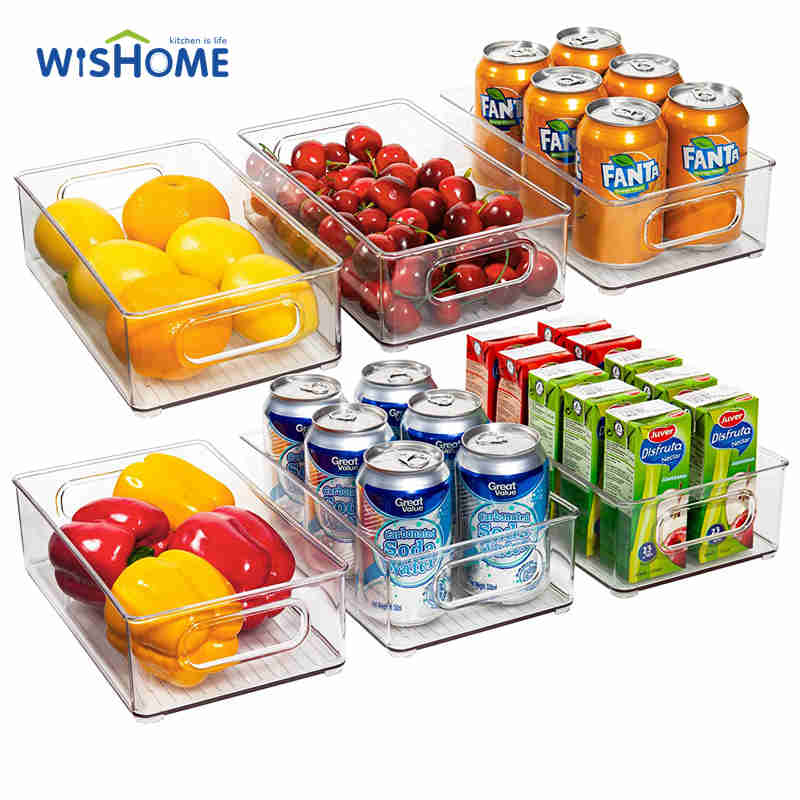 Amazon Hot Sale Pack of 6 Refrigerator Food Storage Container Kitchen Organizer Bins Fridge Storage Bins with Handles