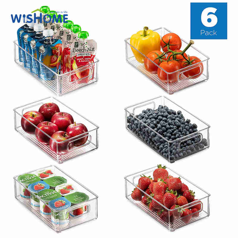 Amazon Hot Sale Pack of 6 Refrigerator Food Storage Container Kitchen Organizer Bins Fridge Storage Bins with Handles