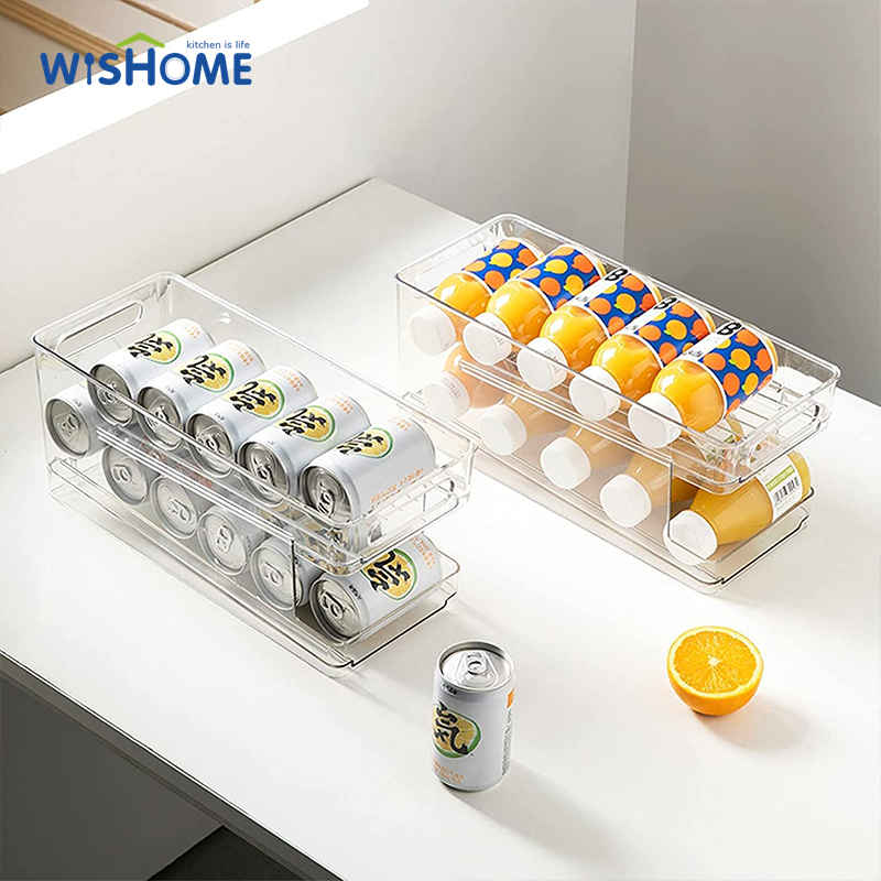 Fridge Soda Can Dispenser for Refrigerator Can Holder for Pantry Bin 2-Layer Automatic Dispensing Can Storage Organizer